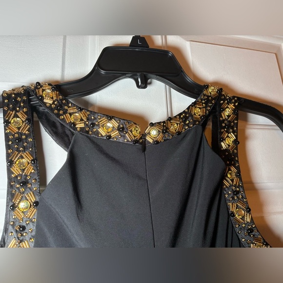 Decode Woman’s Beaded Black Evening Gown Size 4 NWT Gold Rhinestone Sequins - Picture 8 of 12